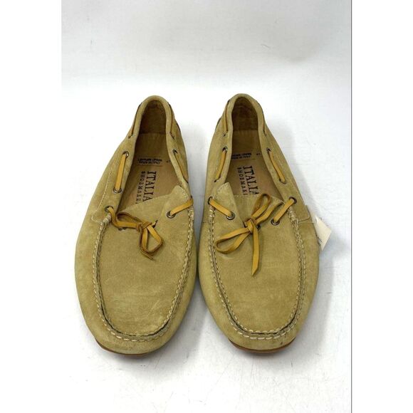 NWT Italian Shoemakers Men\'s Khaki Leather Moc Toe Low Top Loafer Shoes Size 43